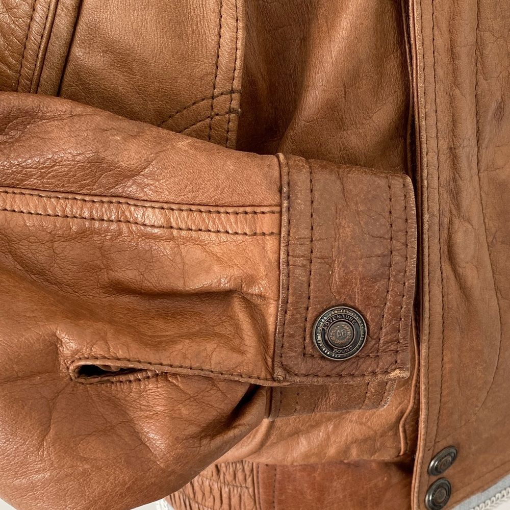 Vintage Men's S Brown Leather Bomber Jacket Women M Stand Collar Aviator Retro - Picture 4 of 16